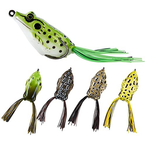 5PCS Frog Lure Kit - Soft PVC Topwater Baits for Freshwater & Saltwater Fishing, 3.67in/0.46oz - Weedless Hooks