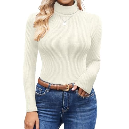 Ekouaer Women's Turtleneck Tops Ribbed Pullover Sweater Long Sleeves Shirts Midweight Thermal Underwear Blouse