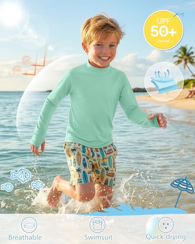 3 Pack Boys Swim Rash Guards SPF Water Shirts - Lightweight & Breathable