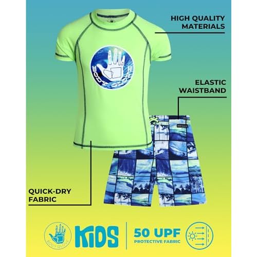 Body Glove Boys Swim Set - Boys Swim Trunks with Rash Guard UPF50+ 2 Piece Bathing Suits with Shorts Swimsuit Set (Size 4-12)