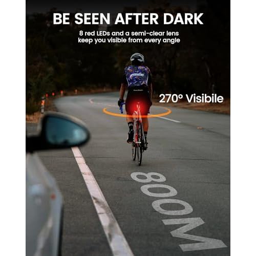 RAVEMEN TR30 Rear Bike Light, 270¡ÆVisibility Tail Light for Night Riding, 800m Visibility USB-C Rechargeable Bicycle Taillight for Urban Road Cycling, Auto On/Off and Brake Light