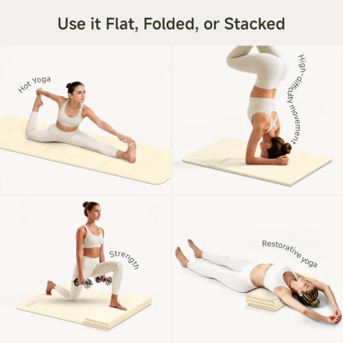 Foldable Yoga Mat 10mm Thick Non-Slip Exercise Mat - Beige 75x26 Inches