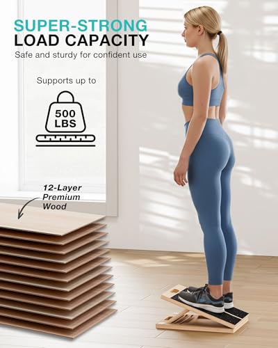 Wood Slant Board for Calf Stretching - Adjustable Incline Wedge for Exercise and Therapy