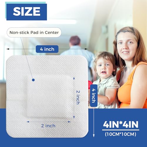 Island Dressing Bordered Gauze 4"x4", 50 Individually Packed Non-Stick Pad in Center with Adhesive Border,Soft Absorbent Medical Grade Dressing Gauze Pad for Wound Care and First Aid