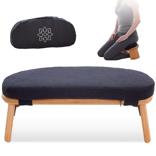 Mindful Modern Folding Meditation Bench with Pillow - Bamboo Kneeling Stool