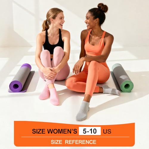 6 Pairs Pilates Socks for Women, White Grip Crew Socks - Non Slip Yoga & Barre Footwear
