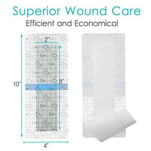 14 Pack 4"x10" Waterproof Adhesive Island Dressing for Knee Replacement Post-Surgery Recovery Bordered Gauze Bandages with Non-Stick Pad for Hip Surgical Incision Care Shower Protection