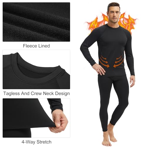 Men's Thermal Underwear Long Johns Fleece Lined Compression Pants Shirts Tops Athletic Base Layer Set Cold Weather