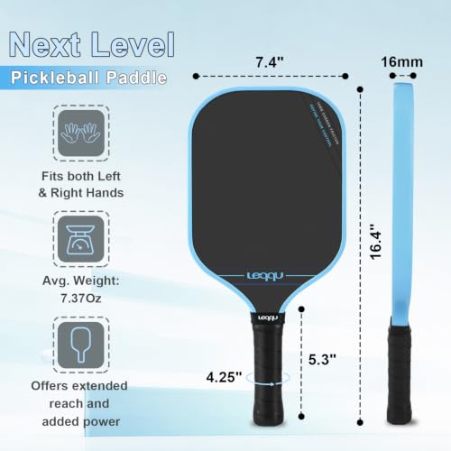 Blue Pickleball Paddles Set of 2 Carbon Fiber 16mm Grip Power Core for Women