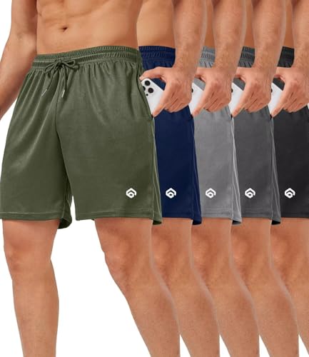 Men's 5 Inch Quick Dry Mesh Gym Shorts with Pockets - Lightweight Athletic Training Shorts - Black Large
