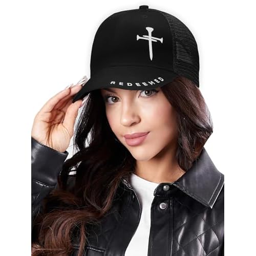 Christian Hats for Men Women with Gift Box, Embroidered Three Nails Cross Baseball Caps, Adjustable Mesh Outdoor Hat