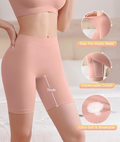 Women’s Slip Shorts for Under Dresses 3-Pack - Black, Nude, Pink, Large