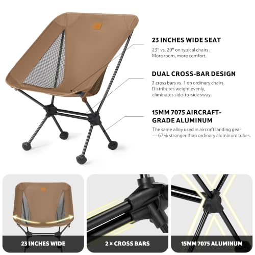 Naturehike Ultralight Camping Chair Coyote Brown - 2.12 lbs Portable Seat with Anti-Sinking Feet
