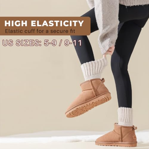 VoJoPi Thermal Boot Socks for Women - Black & Khaki, 3 Pairs Cushioned Warm Winter Socks