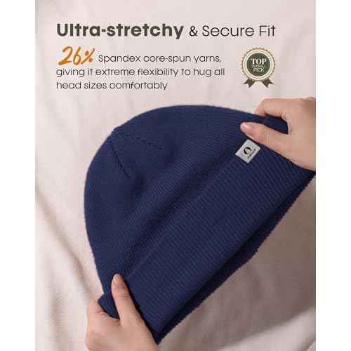 FURTALK Double-Layer Beanie for Men Women, Ultra Soft Stretchy Knit Winter Hat Unisex Cold Weather Beanie Hat
