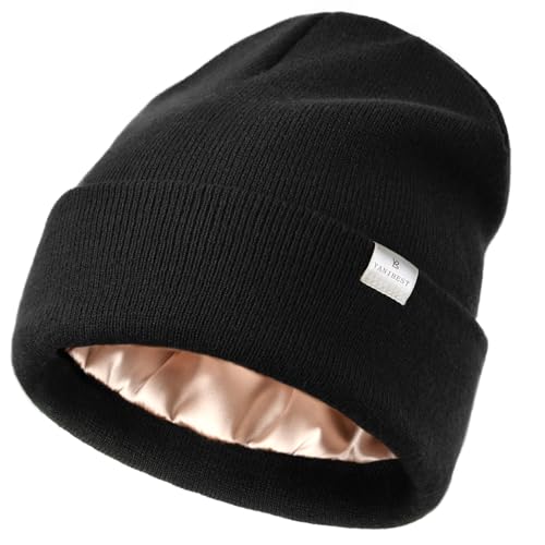 YANIBEST Satin Lined Beanie for Women Reduce Frizz Winter Hats for Women Men Silk Lining Soft Slouchy Warm Cuffed Less Static