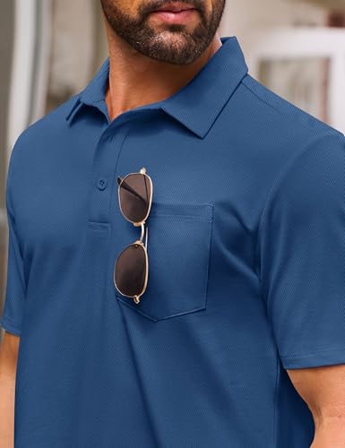 Cotrasen Men's Polo Shirts Cotton Pique Short Sleeve Golf Shirt XX-Large Blue Gray