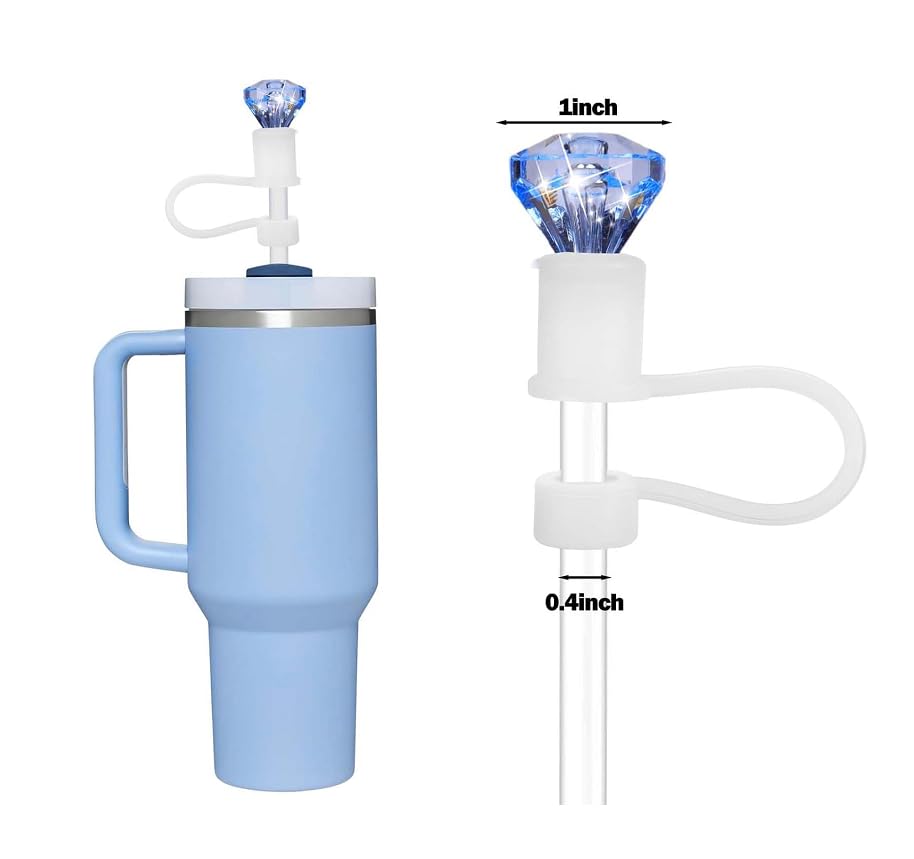 2Pcs Diamond Straw Toppers for Stanley Cup, Silicone Straw Covers Cap for Stanley Cup Accessories, 10mm Tip Cover, Dustproof Drinking Protector for Water Bottles (Green)