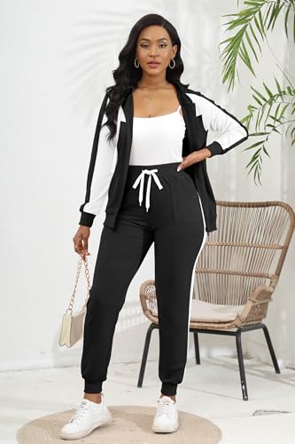 Women’s Track Suit Set X-Large Black White Patchwork 2-Piece Sweatsuit
