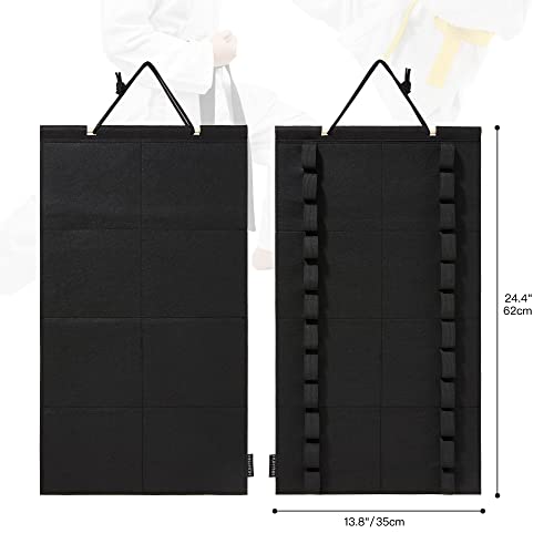 Black Martial Arts Belts Organizer - Wall Hanging Karate Belt Display Holds 12 Belts