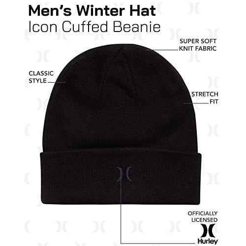 Hurley Men's Winter Hat - Icon Knit Cuffed Beanie for Men - Skull Caps for Men