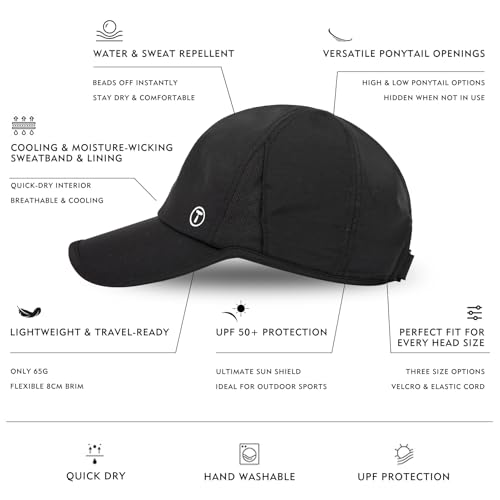 Women's Small-Medium Black UPF 50+ Cooling Ponytail Baseball Cap - Active Sun Hat