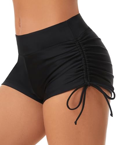 Women’s Black Medium Swim Shorts for Women Boy Shorts Swimsuit Bottoms