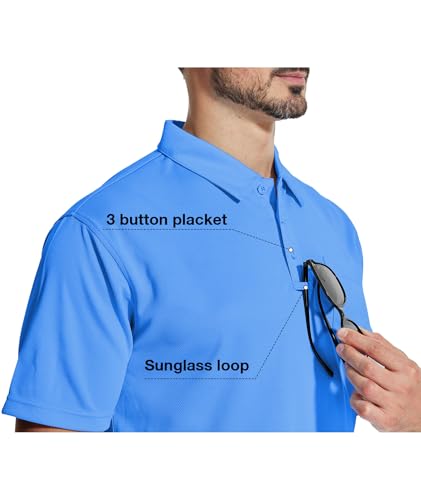 Men's Polo Shirts with Pockets 5 Pack Short Sleeve Athletic Work Uniforms - Apricot, Light Blue, Royal Blue, Light Royal Blue, Emerald Blue - Large