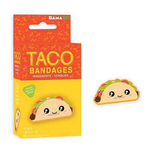 GAMAGO Taco Bandages for Kids & Kidults - Set of 18 Individually Wrapped Self Adhesive Bandages - Sterile, Latex-Free, Easily Removable - Funny Gift & First Aid Addition