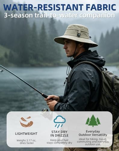 Zooron Sun Hat for Men Women Beige Detachable Compass UPF 50+ Boonie Hat