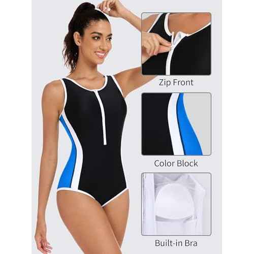 ATTRACO Boyleg Swimsuits for Women Zipper Athletic One Piece Bathing Suit Modest Cut Swimwear