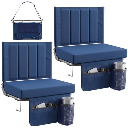 Navy Blue Stadium Seats with Back Support 2-Pack - Bleacher Chairs
