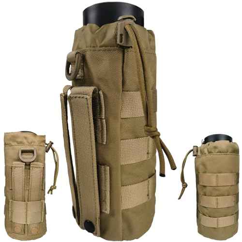 Tactical MOLLE Water Bottle Holder, Upgraded Water Bottle Pouch with Drawstring Open Top & Mesh Bottom, 16/24/25/32oz Water Bottle Carrier Bag with D-Ring Hook for Backpack