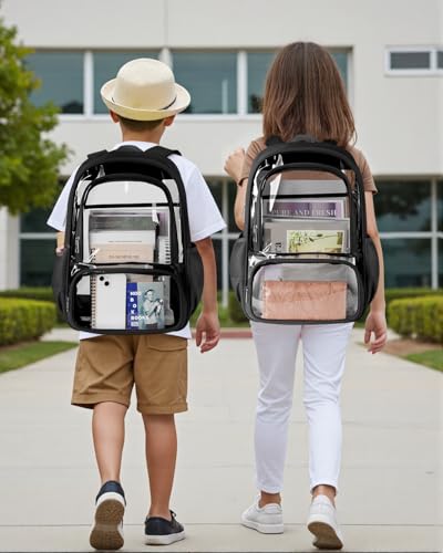 X-Large Clear Backpack with Reinforced Straps - Black, 18x8x13 Inches