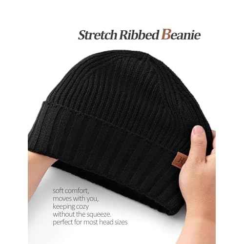 Winter Beanies Hats for Men, Knit Fleece Beanie Skull Caps, Mens Toboggans Ribbed Cuffed Stocking Hat