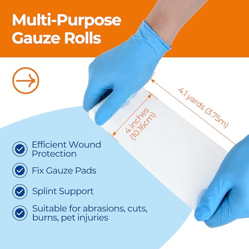 Gauze Rolls Bandages, Conforming Stretch Gauze Bandage 4 Inch, 24 Rolls Individually Wrapped 4" x 4.1yds Includes Medical Tape