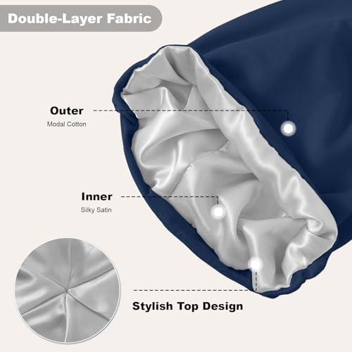4Pcs Silk Satin Bonnets for Women Men, Adjustable Hair Wrap Slouchy Beanie Hat for Curly Hair