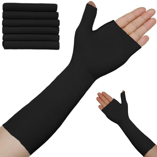 Hand Socks for Splint (Pack of 6),Thin Stockinette Tubing for Arm,Wrist Brace with Thumb Spica Liner for Men and Wome,Breathable Cotton Gauze Sleeve,Comfy Under Cast Wrap(Black,Large)