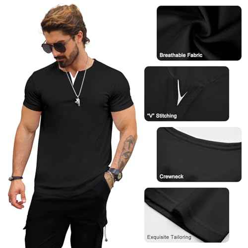 Mens T Shirts Casual Fashion Longline V-Neck Shirt Tee