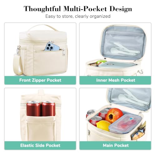 DALINDA Insulated Lunch Box Women Men Leak-Proof Cooler Lunch Bag Beige 13L