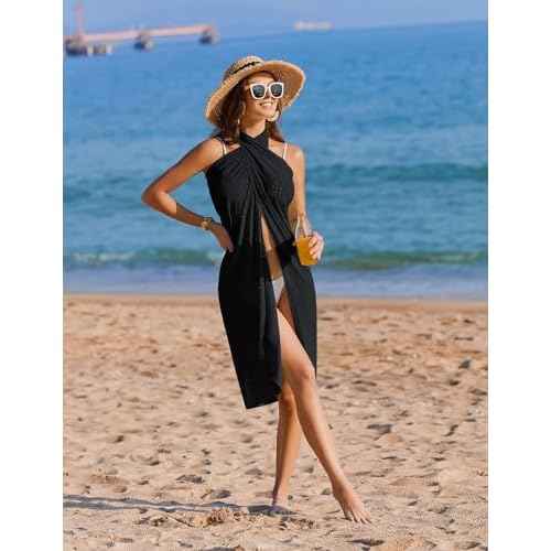 AI'MAGE Sarong Wraps for Women Long Hollow Swimsuit Coverup Tie Beach Bikini Skirt Cover Up Bathing Suit Pareo Wraps M/XL
