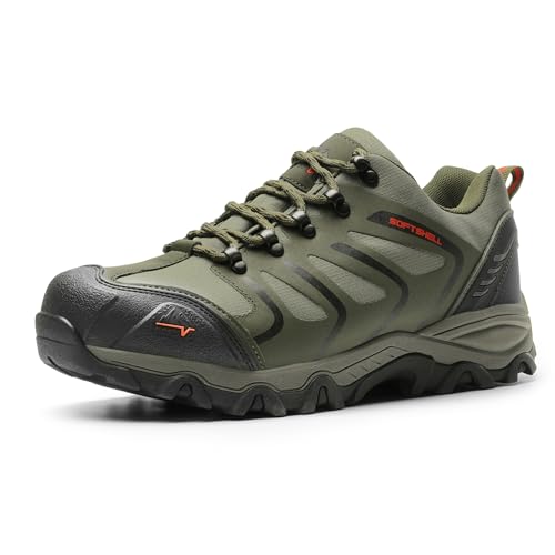 Men's Waterproof Low Top Hiking Shoes - Army Green/Black/Orange, Size 11