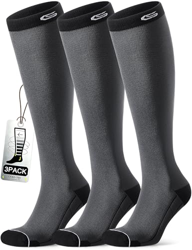 Compression Socks for Men & Women 20-30mmHg Running 3 Pairs Large-X-Large Dark Grey