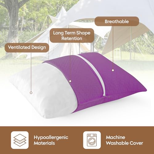 Memory Foam Travel Pillow - Purple, Medium Size, Compressible & Breathable Cover
