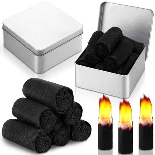 8 Rolls Camping Fire Starter Char Cloth Hand Made Emergency Fire Starter Refills for Bushcraft Hunting Outdoors Camping Survival