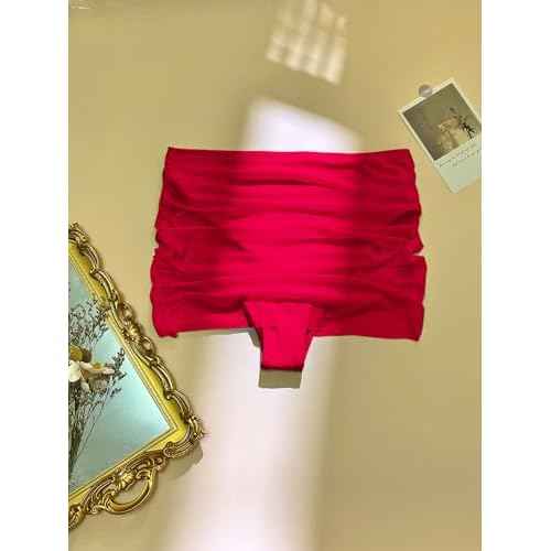 SherryDC Women's Ruched Mesh Bikini Swimsuit Bottoms High Waisted Sheer Short Swim Skirt
