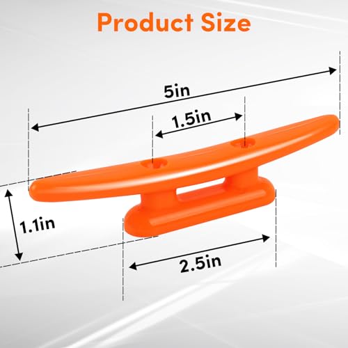 5 Inch Nylon Boat Cleats Pack of 4 with Hardware - Orange Dock Tie Downs