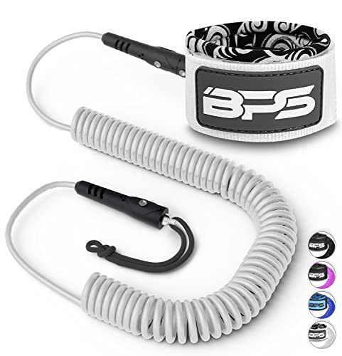 BPS Ultralite 10ft Coiled SUP Leash White - Paddleboard Ankle Leash with Quick Release