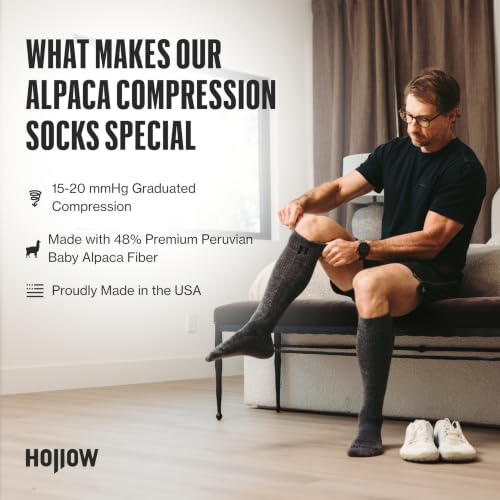 HOLLOW Alpaca Compression Socks for Women & Men - Large, Black, 15-20 mmHg