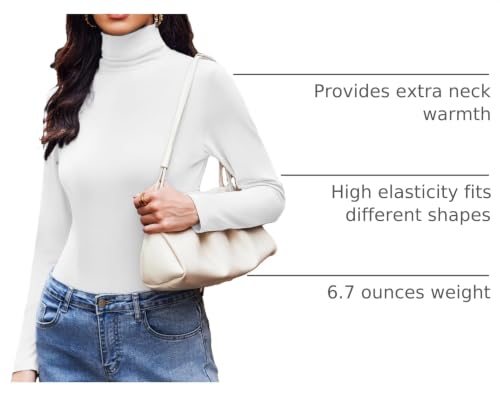 Ekouaer Women's Turtleneck Long Sleeve Thermal Shirt - White, Medium